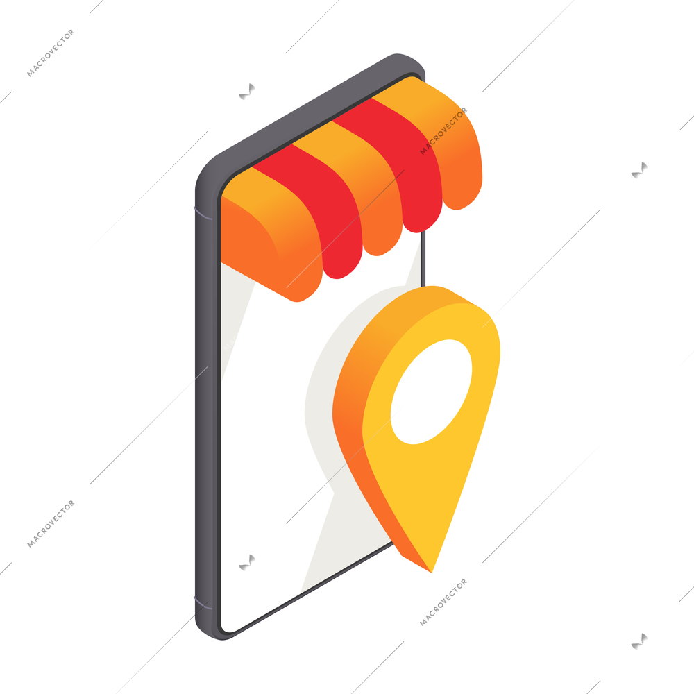 Delivery company isometric icon with smartphone and map pin on white background 3d vector illustration