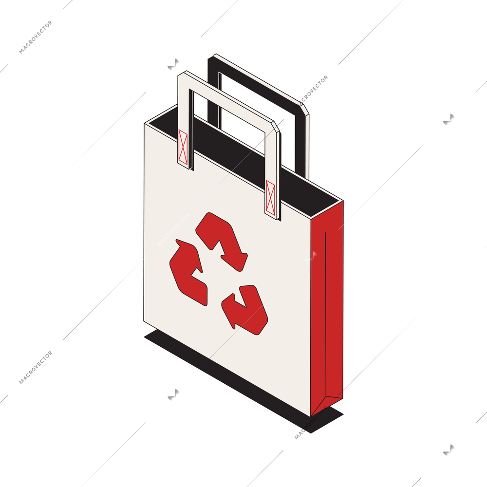 Recyclable paper bag 3d isometric icon on white background vector illustration