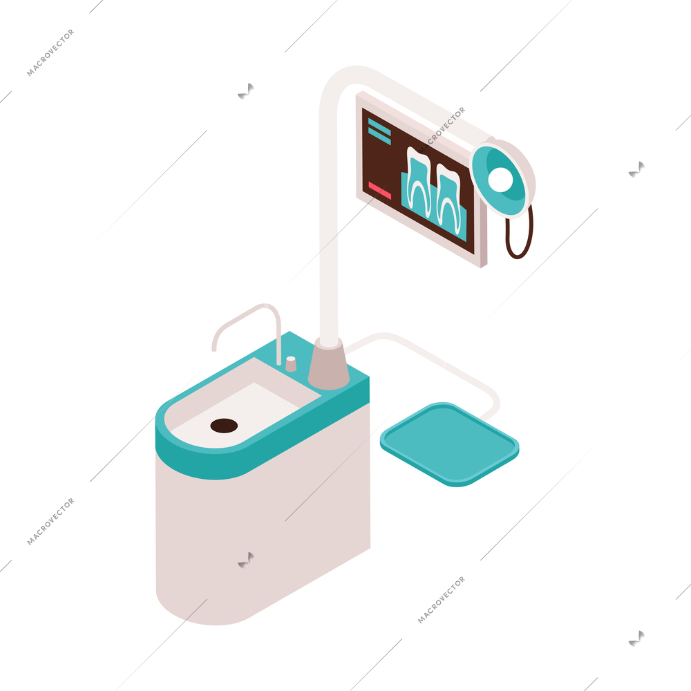 Isometric icon with equipment for dental treatment with xray picture 3d vector illustration