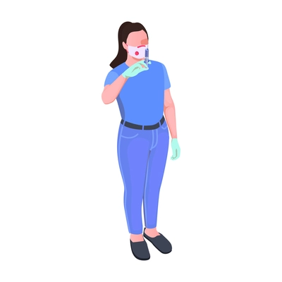 Vaccination isometric icon with nurse in medical mask holding syringe vector illustration