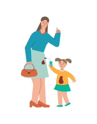 Family flat icon with mother and daughter spilling her drink vector illustration