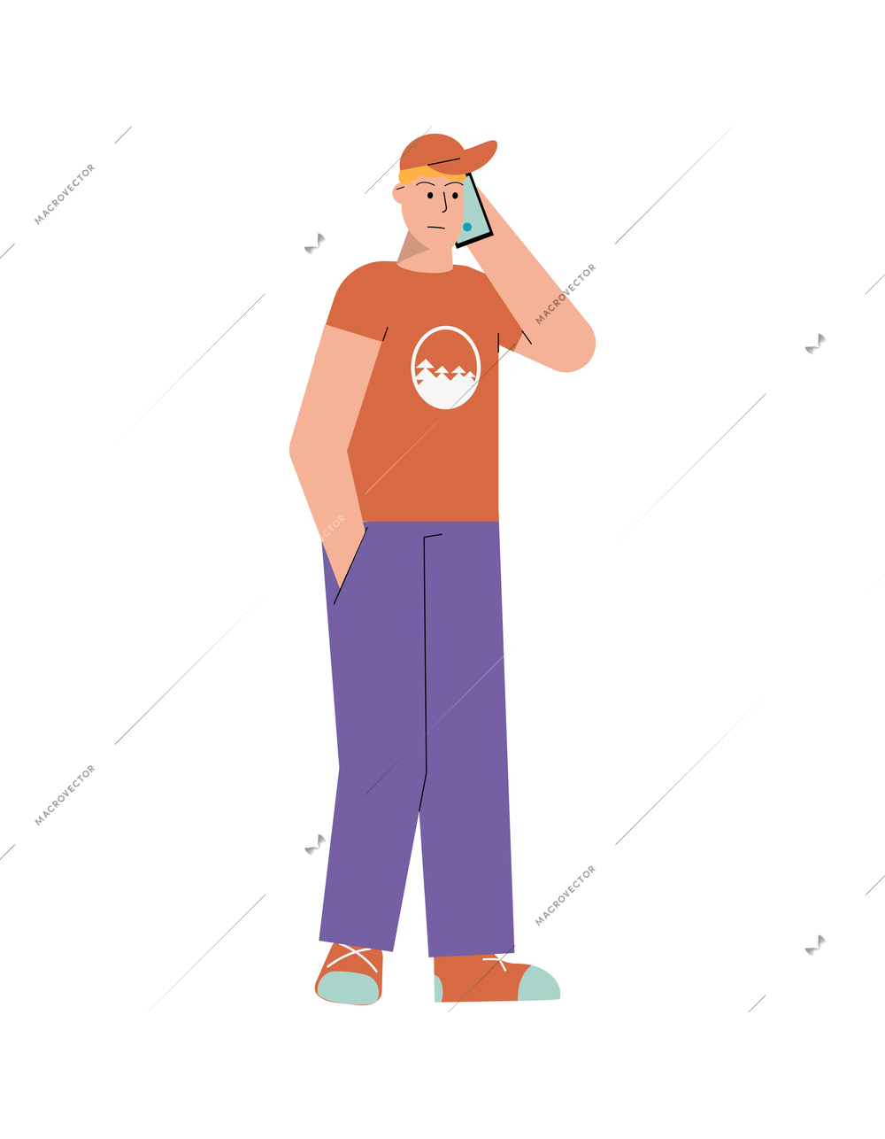 Flat teen talking on mobile phone vector illustration