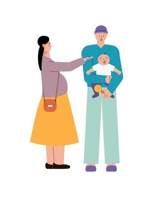Family flat icon with pregnant woman and father holding crying child vector illustration