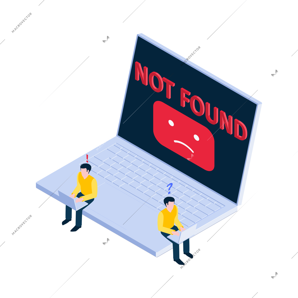 Isometric website icon with page not found notification on laptop 3d vector illustration