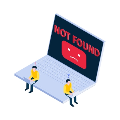 Isometric website icon with page not found notification on laptop 3d vector illustration