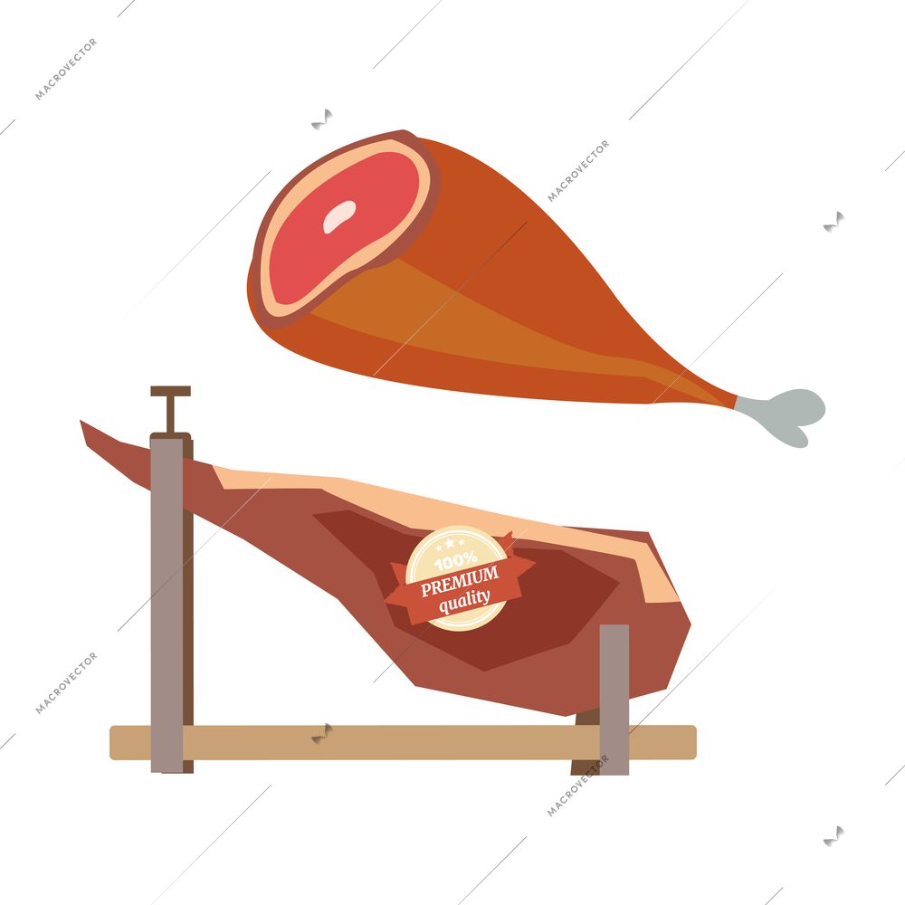 Premium quality jamon pork leg isolated on white background flat vector illustration