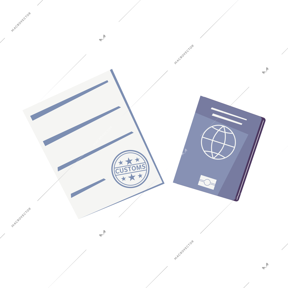 Customs declaration and passport flat isolated vector illustration
