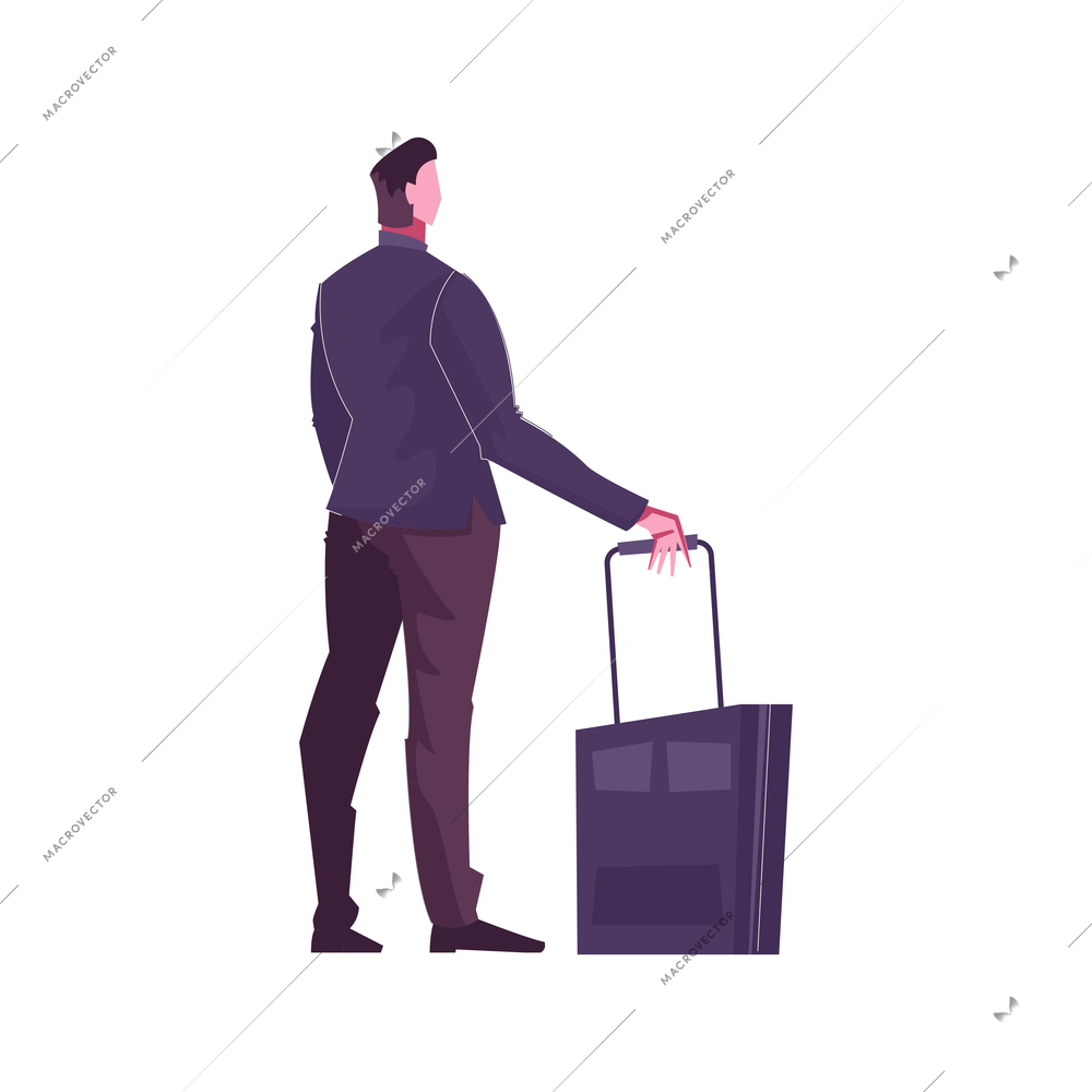 Travel flat icon with male character and suitcase vector illustration