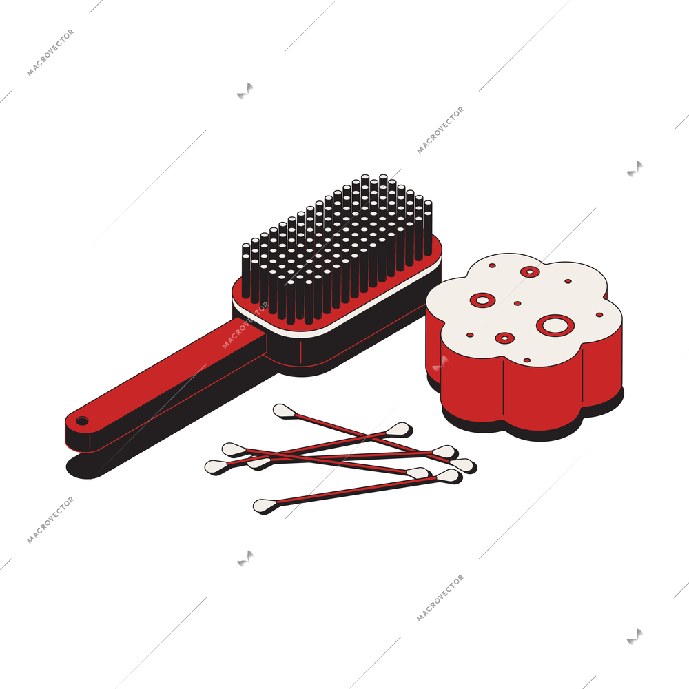 Isometric icon with zero waste hair brush cotton swabs sponge 3d vector illustration