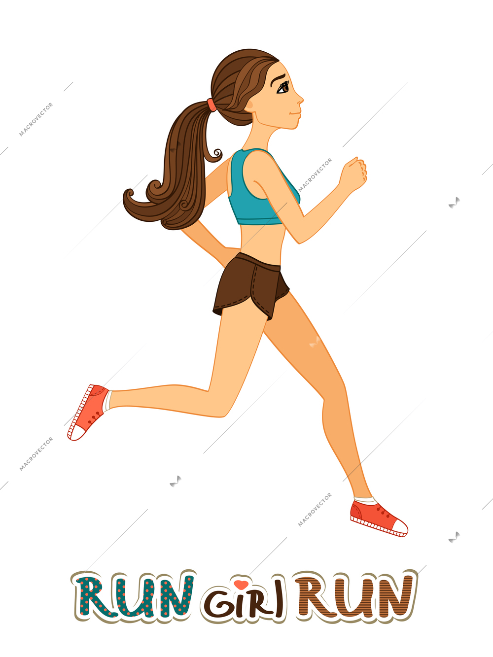 Running slim finess girl isolated vector illustration