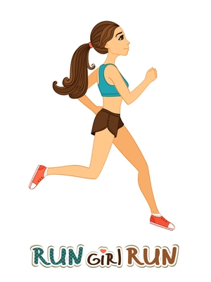 Running slim finess girl isolated vector illustration