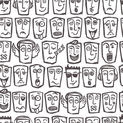 Sketch emoticons man face expressions and character seamless pattern vector illustration