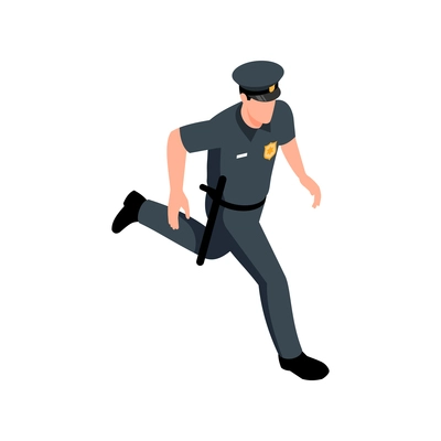 Running male police officer on white background 3d isometric vector illustration