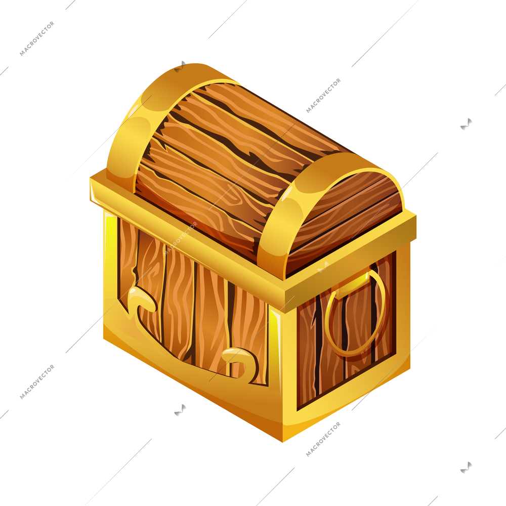 Closed wooden treasure chest isometric icon on white background 3d vector illustration