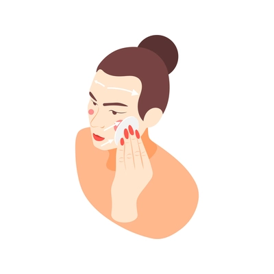 Skin care isometric 3d icon with woman applying face lotion with cotton pad vector illustration