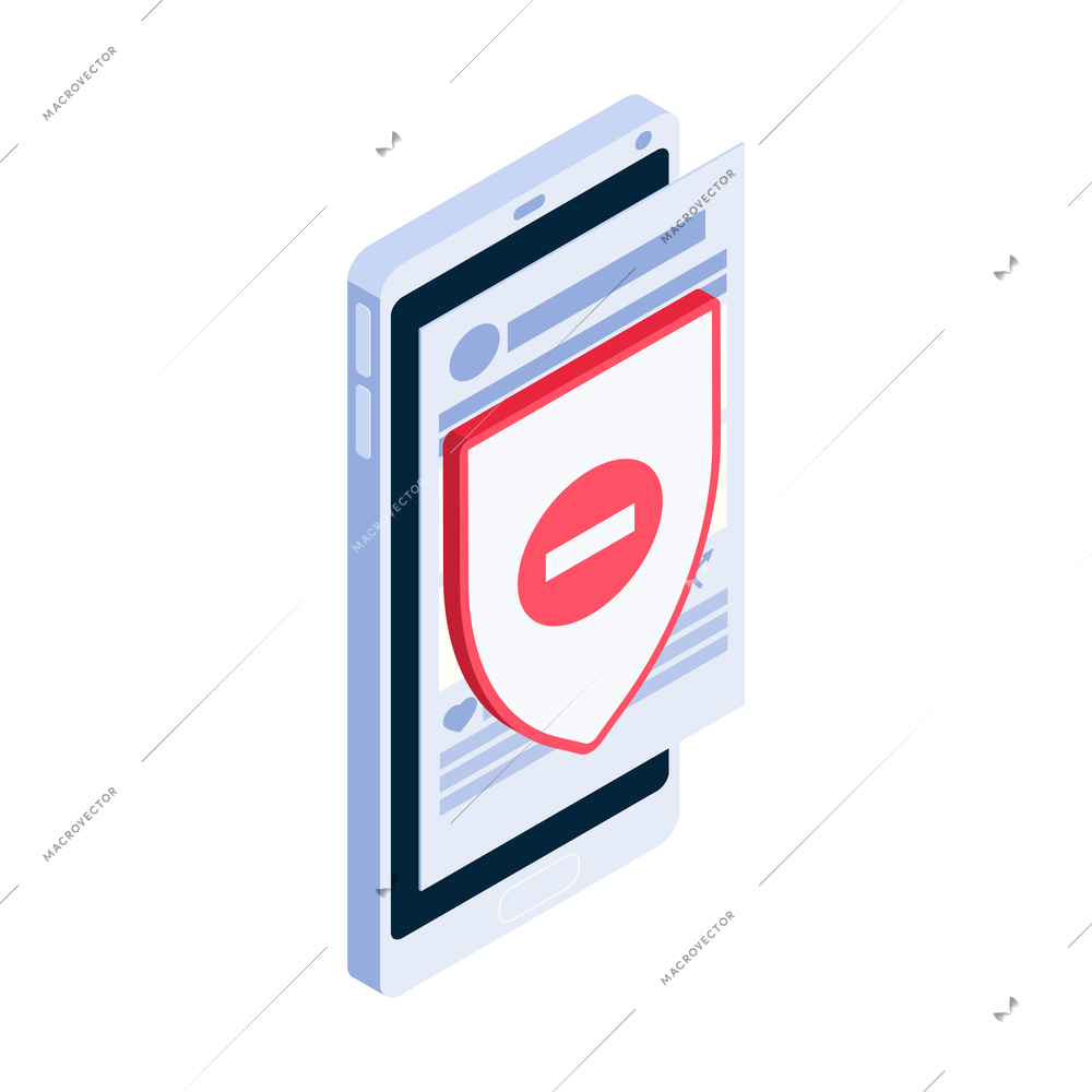 Isometric internet blocking icon with blocked page on smartphone 3d vector illustration