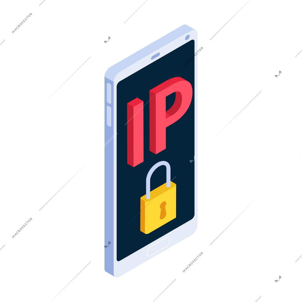 Isometric internet ip blocking icon with lock image on smartphone 3d vector illustration