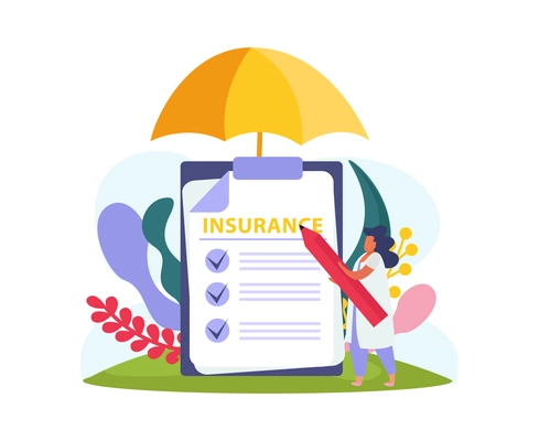 Flat icon with character signing health insurance policy vector illustration