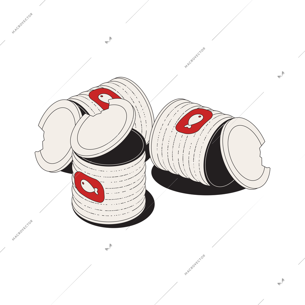 Isometric garbage icon with three used tins on white background vector illustration