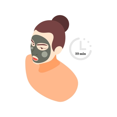 Face skin care isometric icon with facial clay mask and woman character vector illustration