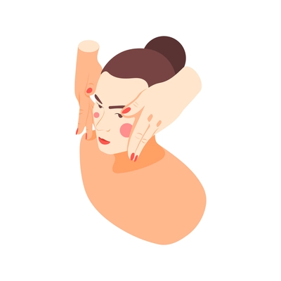 Face massage skin care isometric icon with female character and hands vector illustration