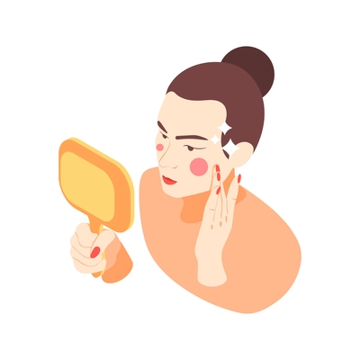 Healthy skin care isometric icon with woman looking in mirror 3d vector illustration