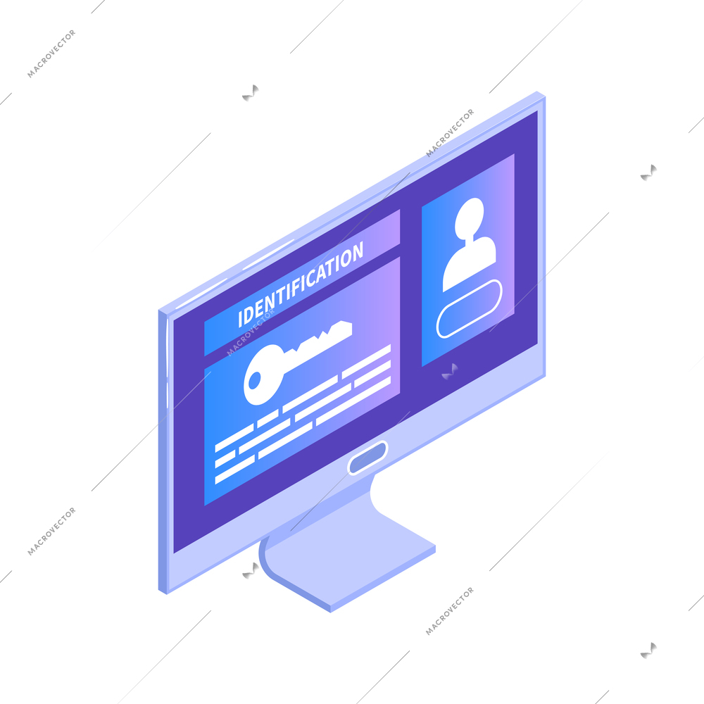 Data protection identification isometric icon with computer monitor on white background 3d vector illustration