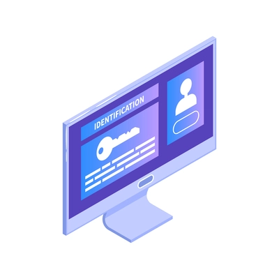 Data protection identification isometric icon with computer monitor on white background 3d vector illustration