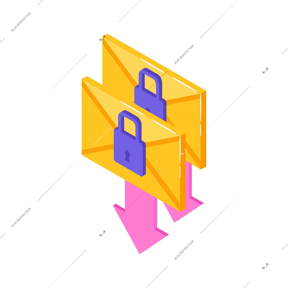Data protection isometric icon with secure email symbols 3d vector illustration
