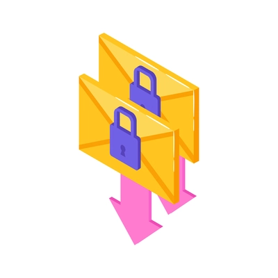 Data protection isometric icon with secure email symbols 3d vector illustration