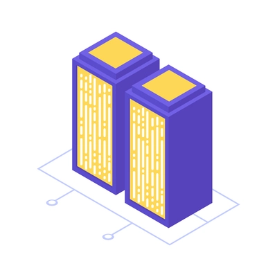 Data center protection isometric icon with server racks vector illustration