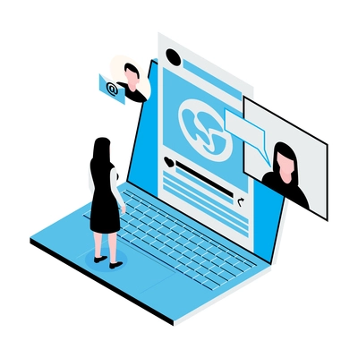 Social media icon in light blue color with character communicating via internet 3d vector illustration