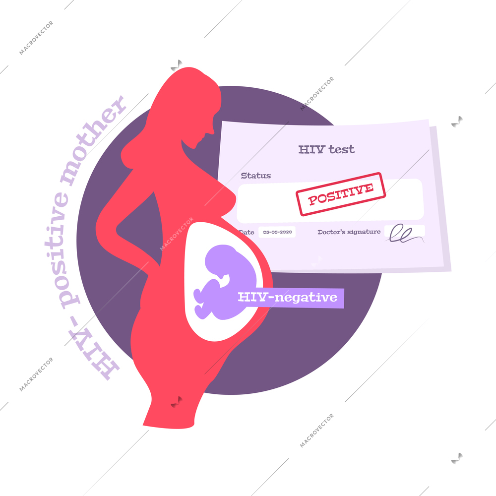 Flat color composition with hiv positive pregnant woman vector illustration