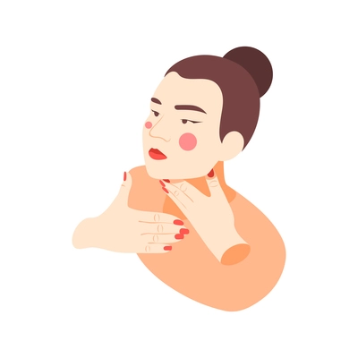 Skin care isometric icon with pretty woman doing face and neck massage 3d vector illustration