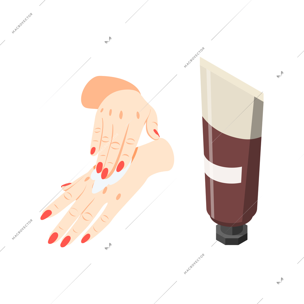 Isometric skin care icon with tube of hand cream isolated vector illustration