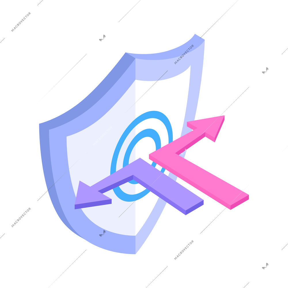 Isometric cyber security icon with 3d shield reflecting hacker attack vector illustration