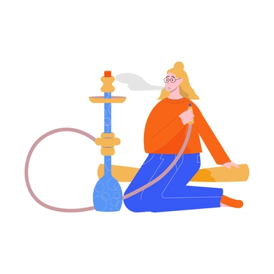 Woman smoking hookah flat vector illustration