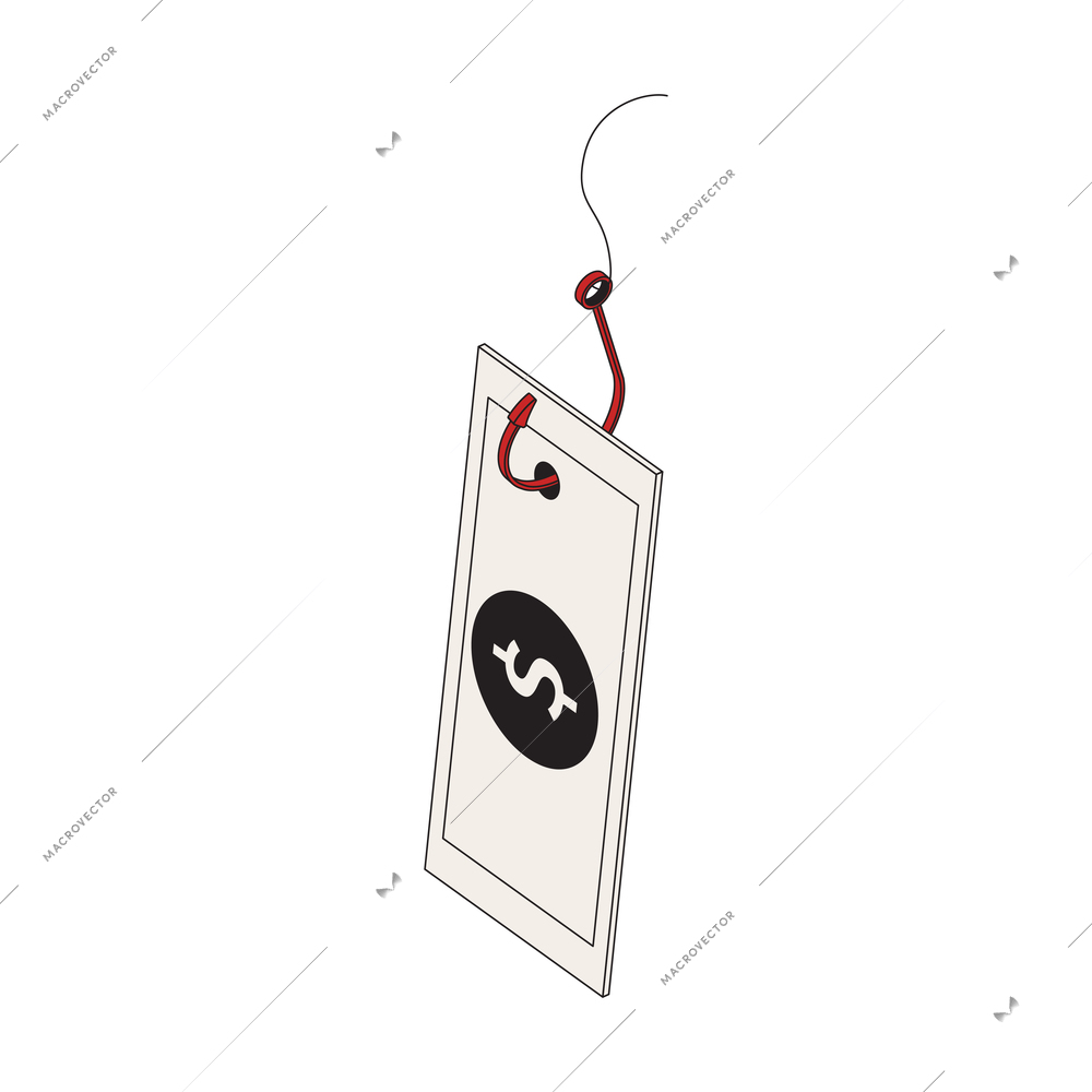 Dirty money bait icon with dollar banknote on hook isometric vector illustration