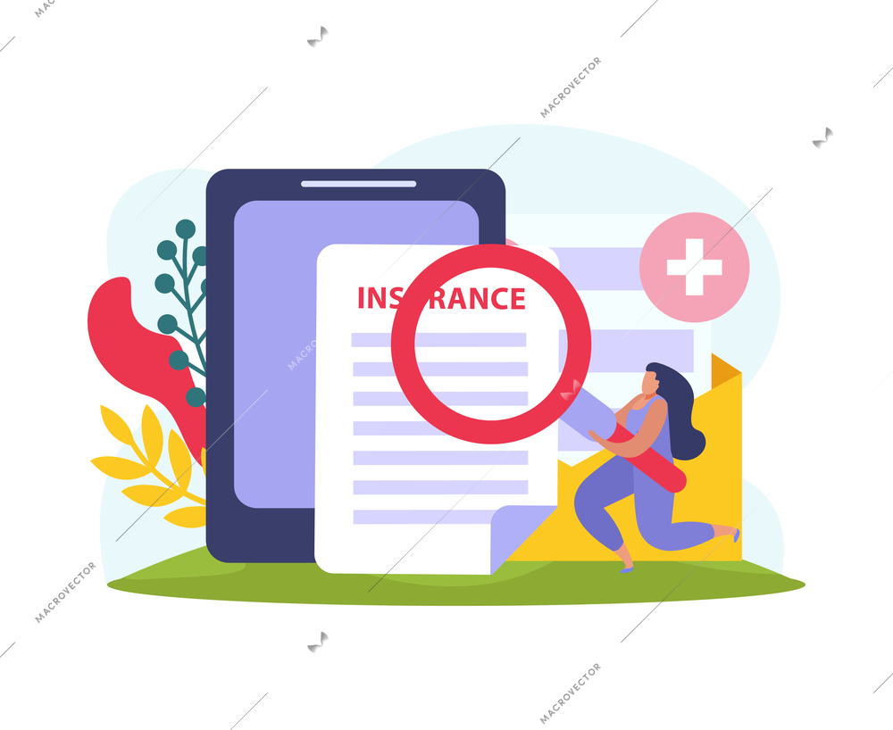 Flat icon with health insurance contract and colorful symbols vector illustration