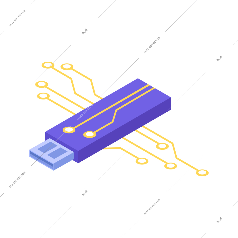 Cyber security isometric icon with usb flash drive 3d vector illustration