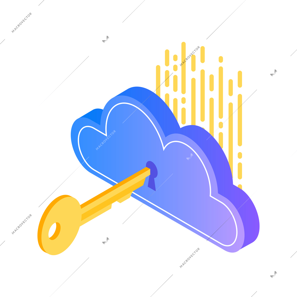 Isometric color cyber security icon with key in cloud 3d vector illustration