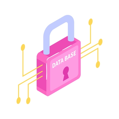 Data base protection isometric icon with padlock on white background vector illustration