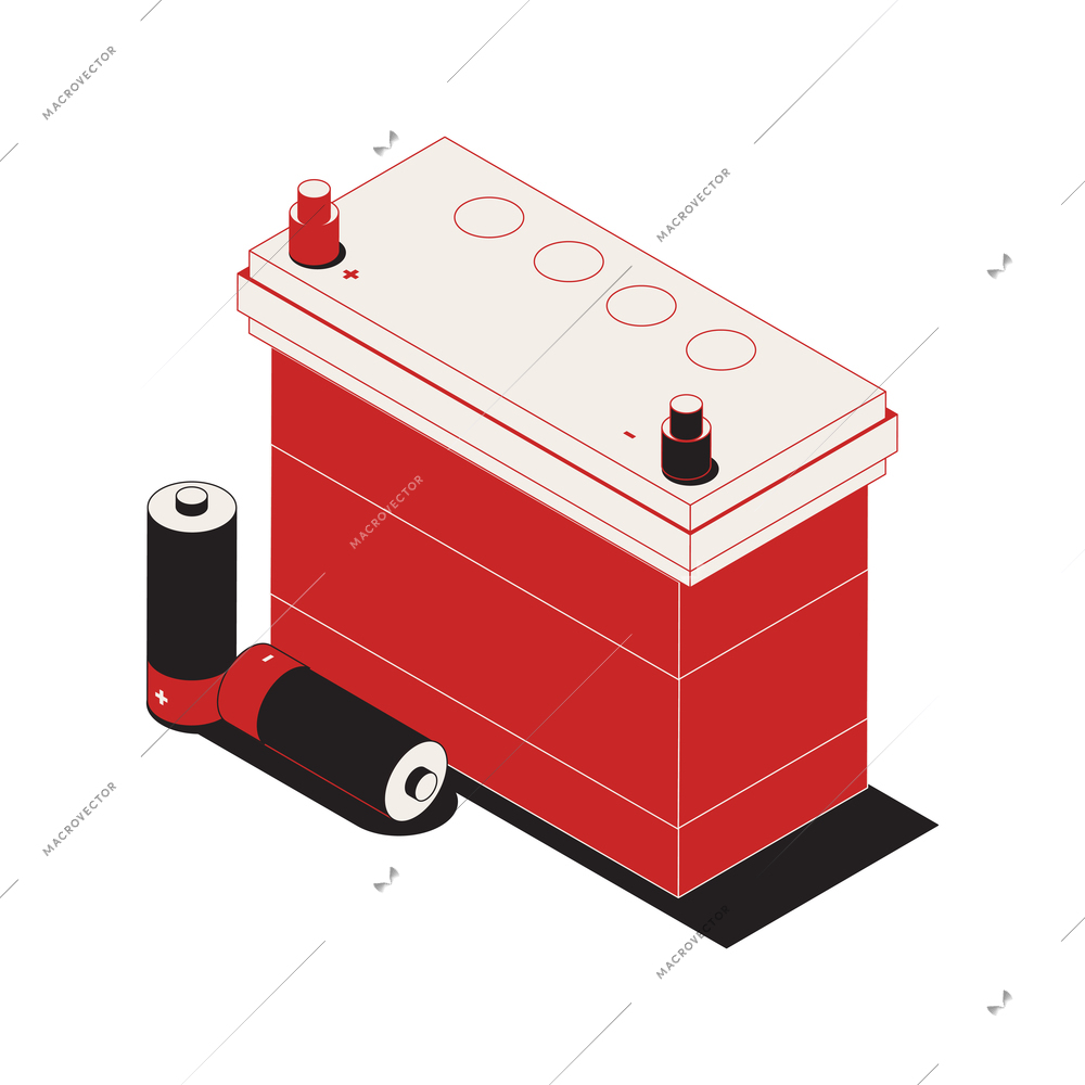 Isometric icon with two batteries and accumulator 3d vector illustration