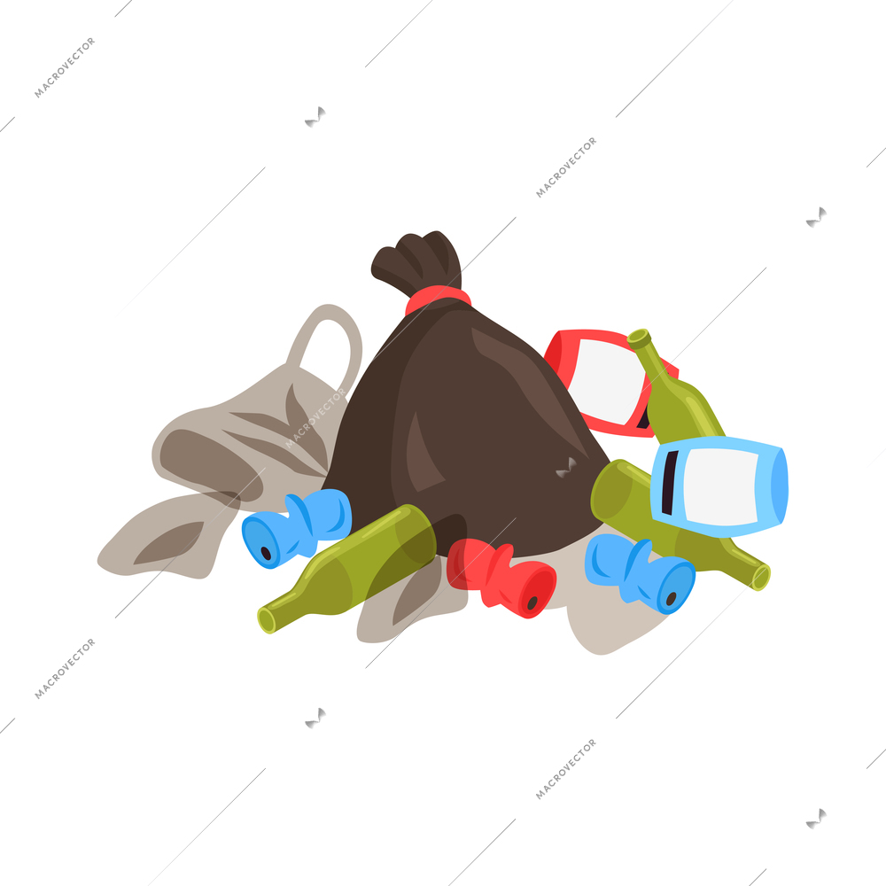Isometric icon with pile of rubbish on white background 3d vector illustration