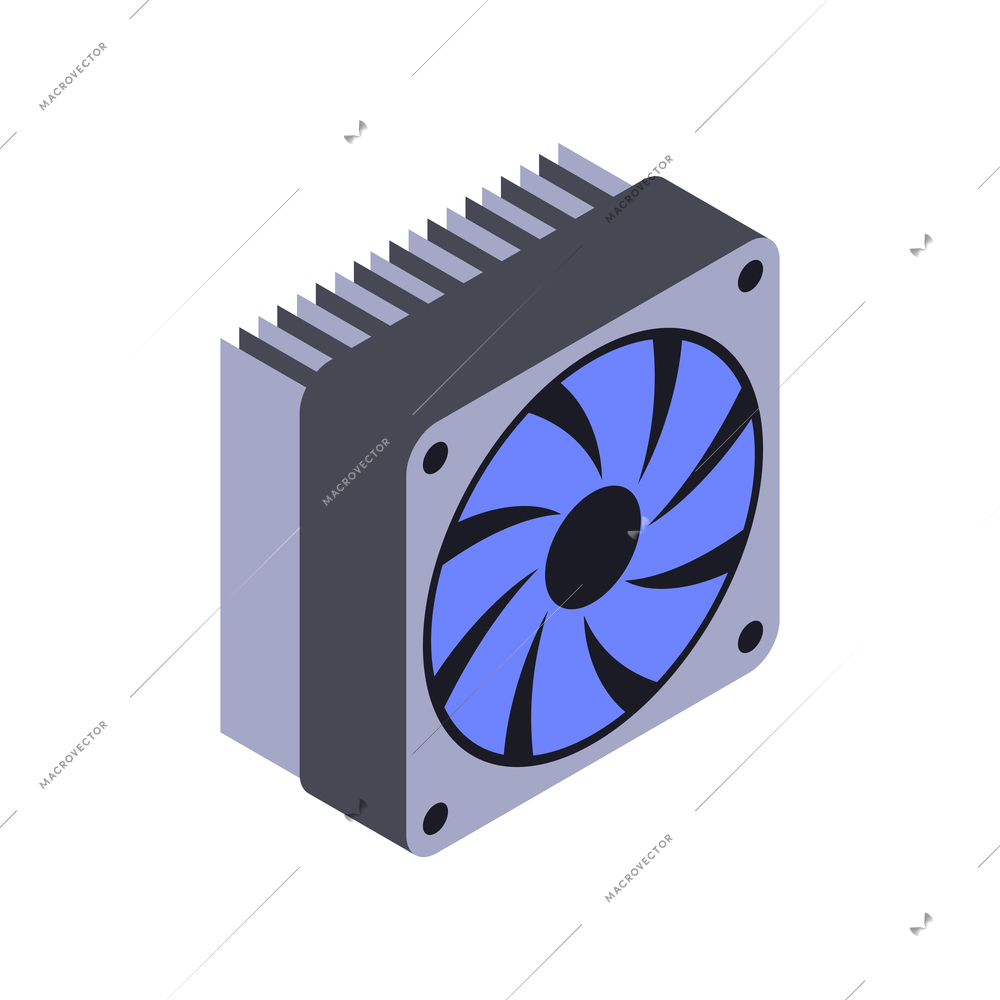 Cooler for computer processor isometric icon vector illustration