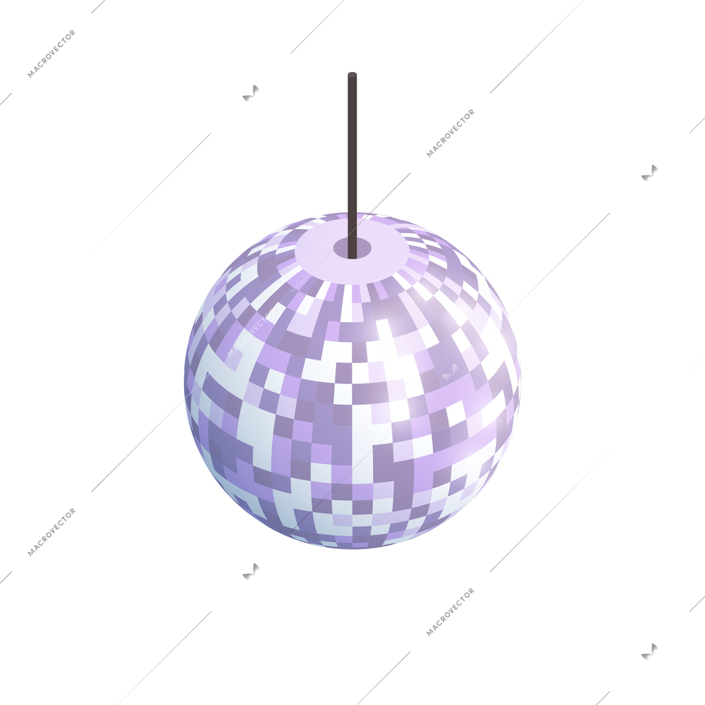 Isometric icon with shiny disco party ball on white background 3d vector illustration