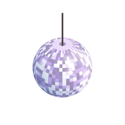 Isometric icon with shiny disco party ball on white background 3d vector illustration