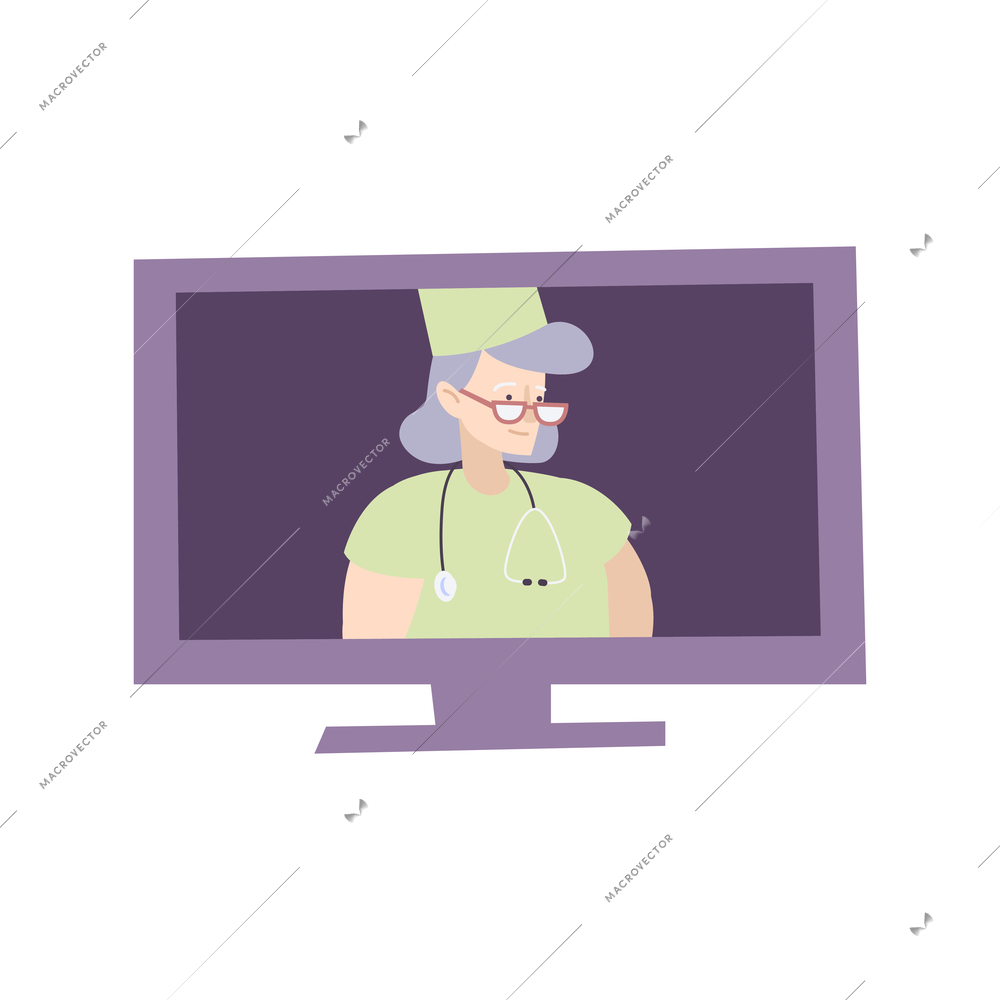 Medical tv program flat icon with female doctor vector illustration