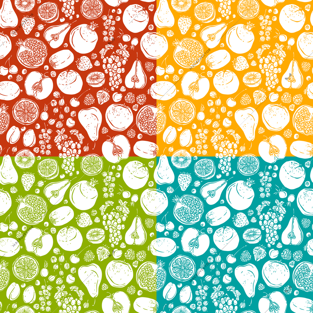 Natural organic organic fruits and berries seamless pattern with pear lime kiwi vector illustration