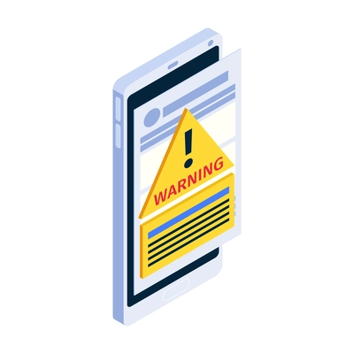 Isometric internet icon with warning on smartphone screen 3d vector illustration